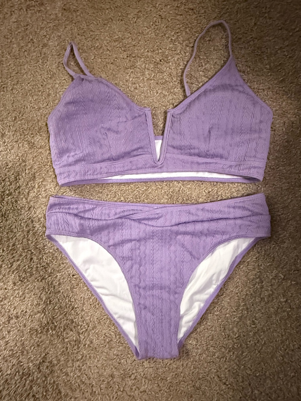 Lavender Textured Bikini Set - Two Piece Swimwear